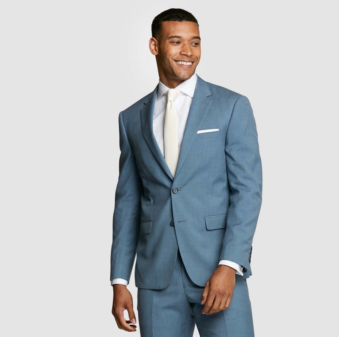 Sky Wool Blend Chambray Stretch Bedford Suit - Custom Fit Tailored Clothing